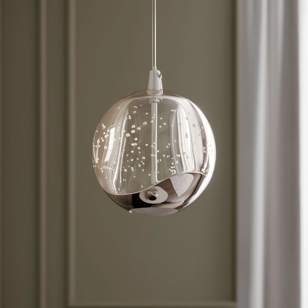 Lucande Suspension LED Hayley, Ø 9 cm, chromé, verre
