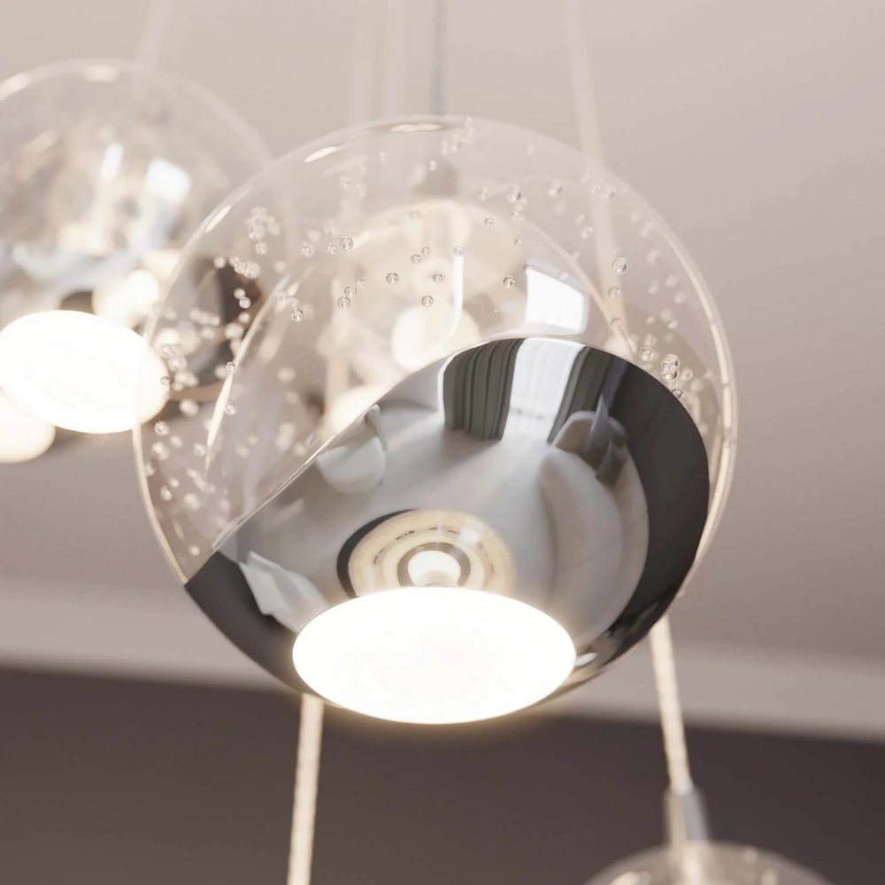 Lucande Suspension LED Hayley, Ø 40 cm, 9 lampes, acier chromé, verre