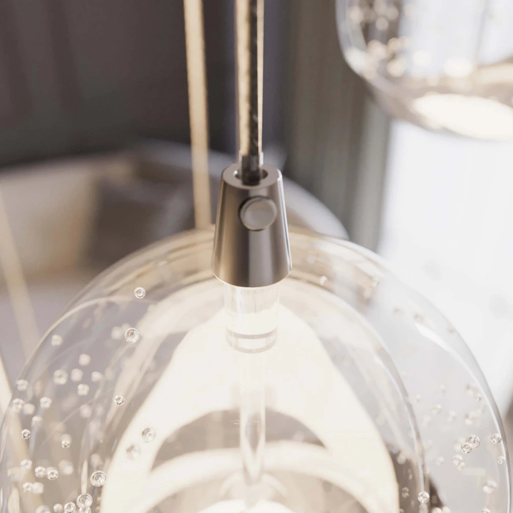 Lucande Suspension LED Hayley, Ø 40 cm, 9 lampes, acier chromé, verre