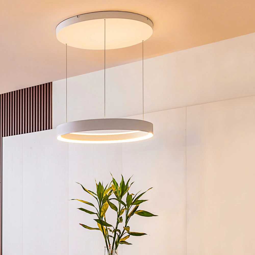 Lucande suspension LED Philine, Ø 60 cm, blanc, fer | 4000K | lumière neutre