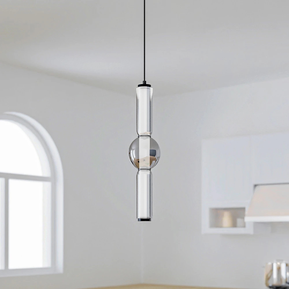 Lucande suspension LED Savete, gris fumé, verre, Ø 12 cm en acrylique dépoli