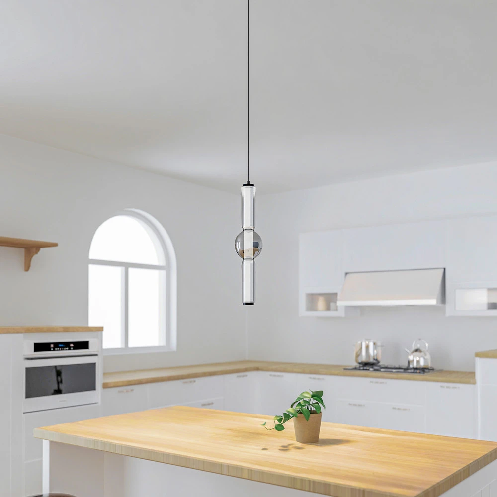 Lucande suspension LED Savete, gris fumé, verre, Ø 12 cm en acrylique dépoli