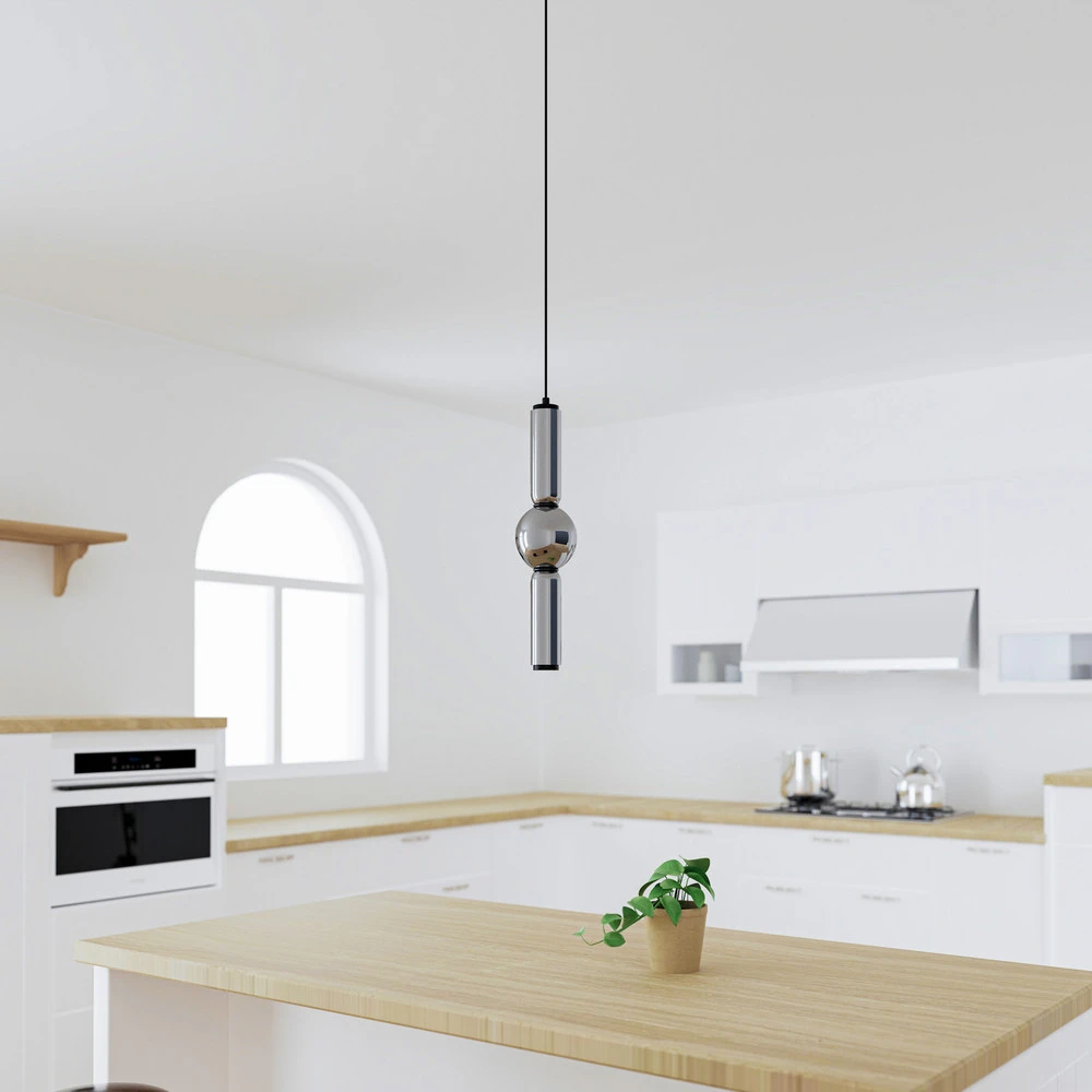 Lucande suspension LED Savete, gris fumé, verre, Ø 12 cm en acrylique dépoli