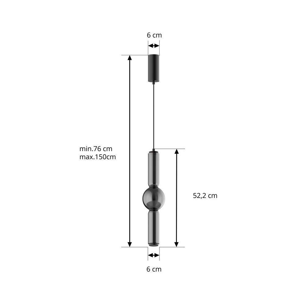 Lucande suspension LED Savete, gris fumé, verre, Ø 12 cm en acrylique dépoli