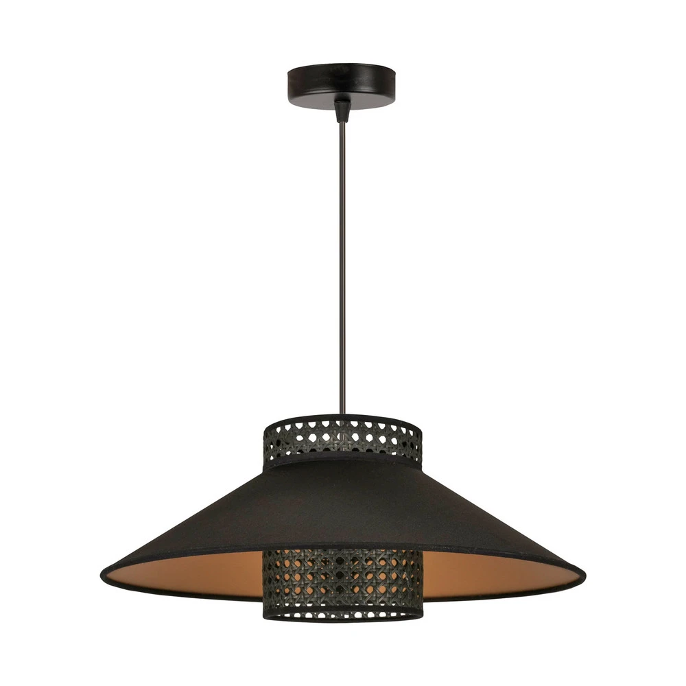 Luminaire de plafond design contemporain Euluna suspension Cappello, noir/or, rotin, Ø 45 cm