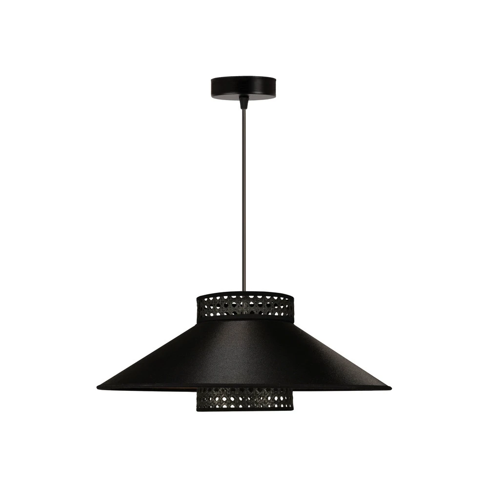 Luminaire de plafond design contemporain Euluna suspension Cappello, noir/or, rotin, Ø 45 cm
