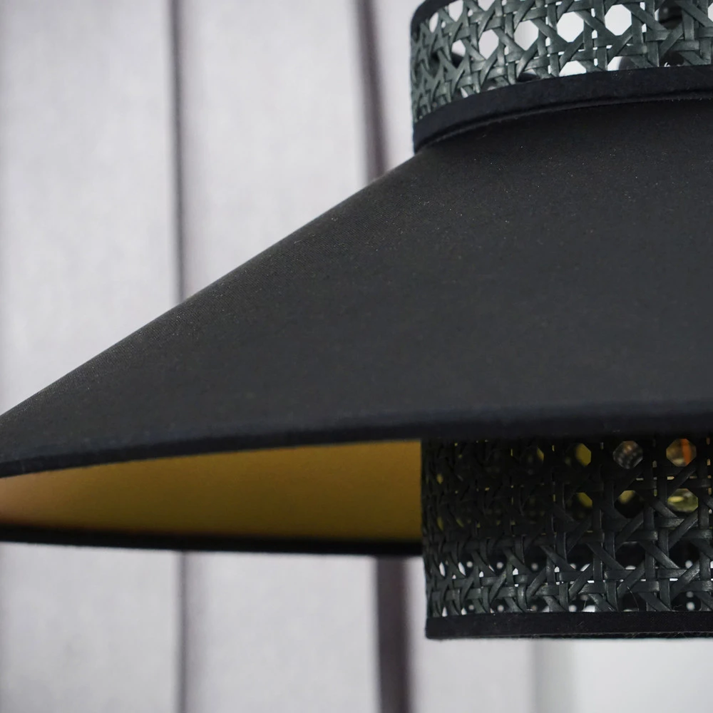 Luminaire de plafond design contemporain Euluna suspension Cappello, noir/or, rotin, Ø 45 cm