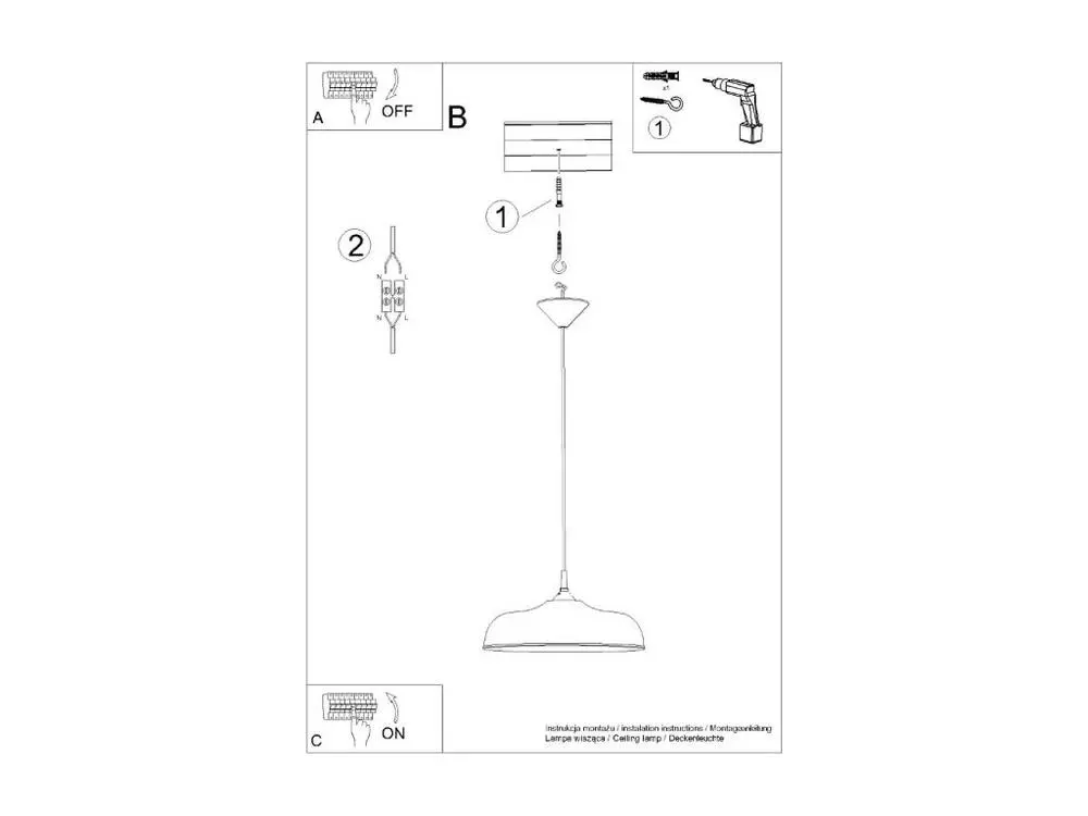 Luminaire de plafond design contemporain Lampes suspendues scandinave en acier - 1 sources lumineuses - L.38 x H.74 cm - noir