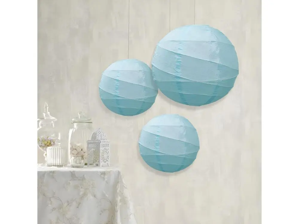 Luminaire de plafond design contemporain Lot de 4 lampions rond en papier de couleur bleu de 40 cm de diamètre