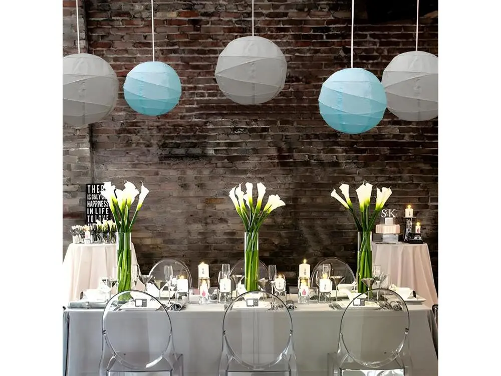 Luminaire de plafond design contemporain Lot de 4 lampions rond en papier de couleur bleu de 40 cm de diamètre