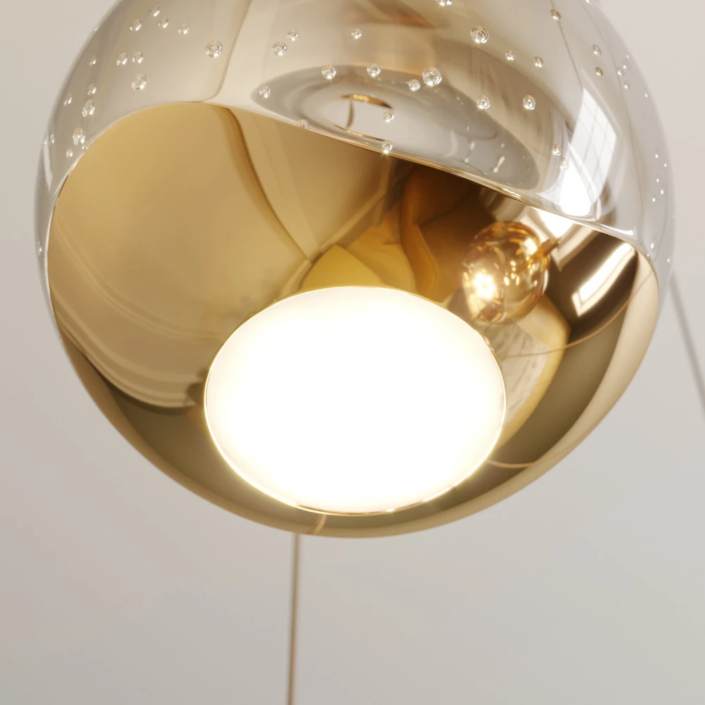 Luminaire de plafond design contemporain Lucande Suspension LED Hayley, Ø 30 cm, 5 lampes, or, verre