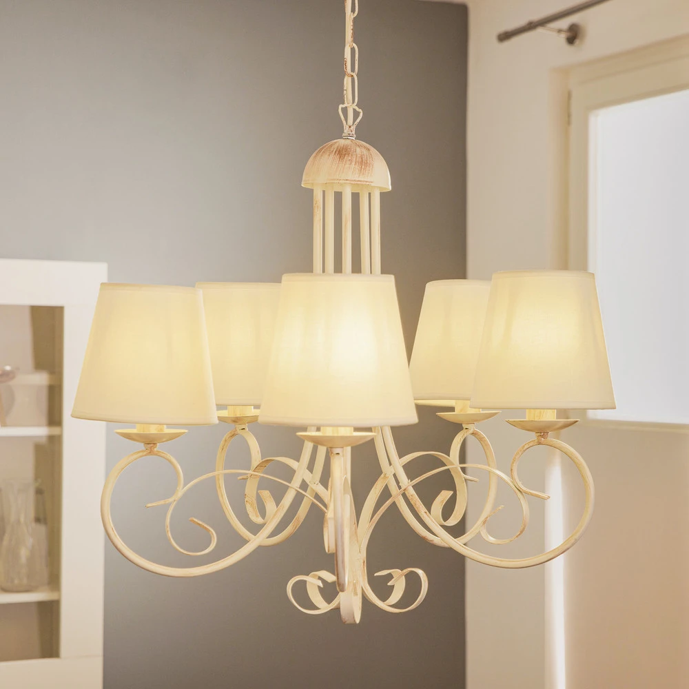 Luminaire de plafond design contemporain Lustre Pompei, à 5 lampes avec abat-jour