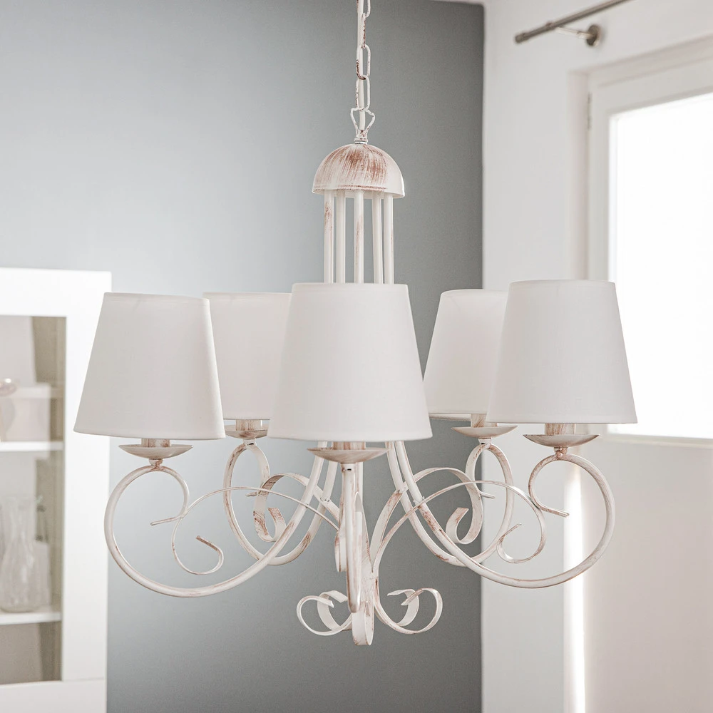 Luminaire de plafond design contemporain Lustre Pompei, à 5 lampes avec abat-jour