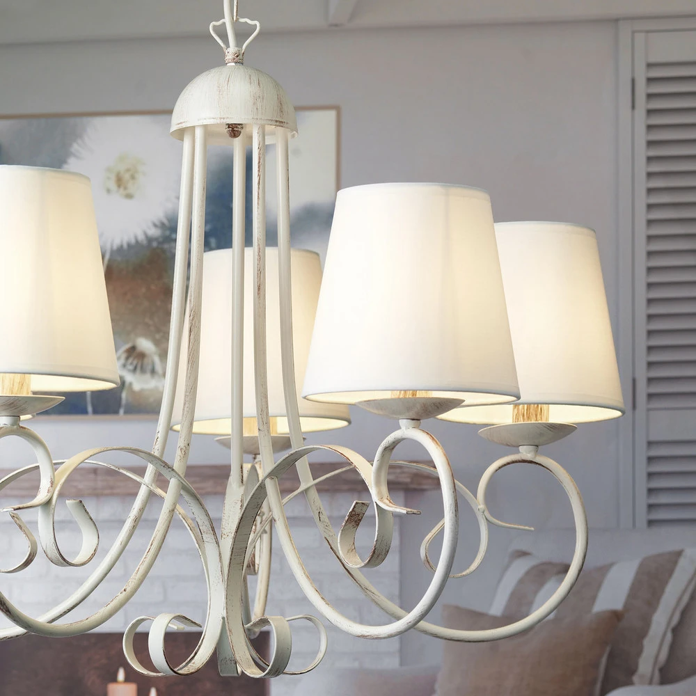 Luminaire de plafond design contemporain Lustre Pompei, à 5 lampes avec abat-jour