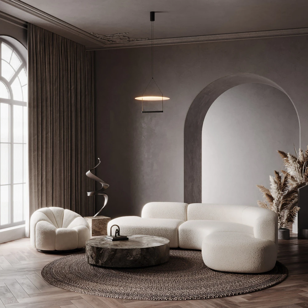 Luminaire de plafond design contemporain Maytoni Suspension LED Ambience, Ø 60 cm, noir / blanc
