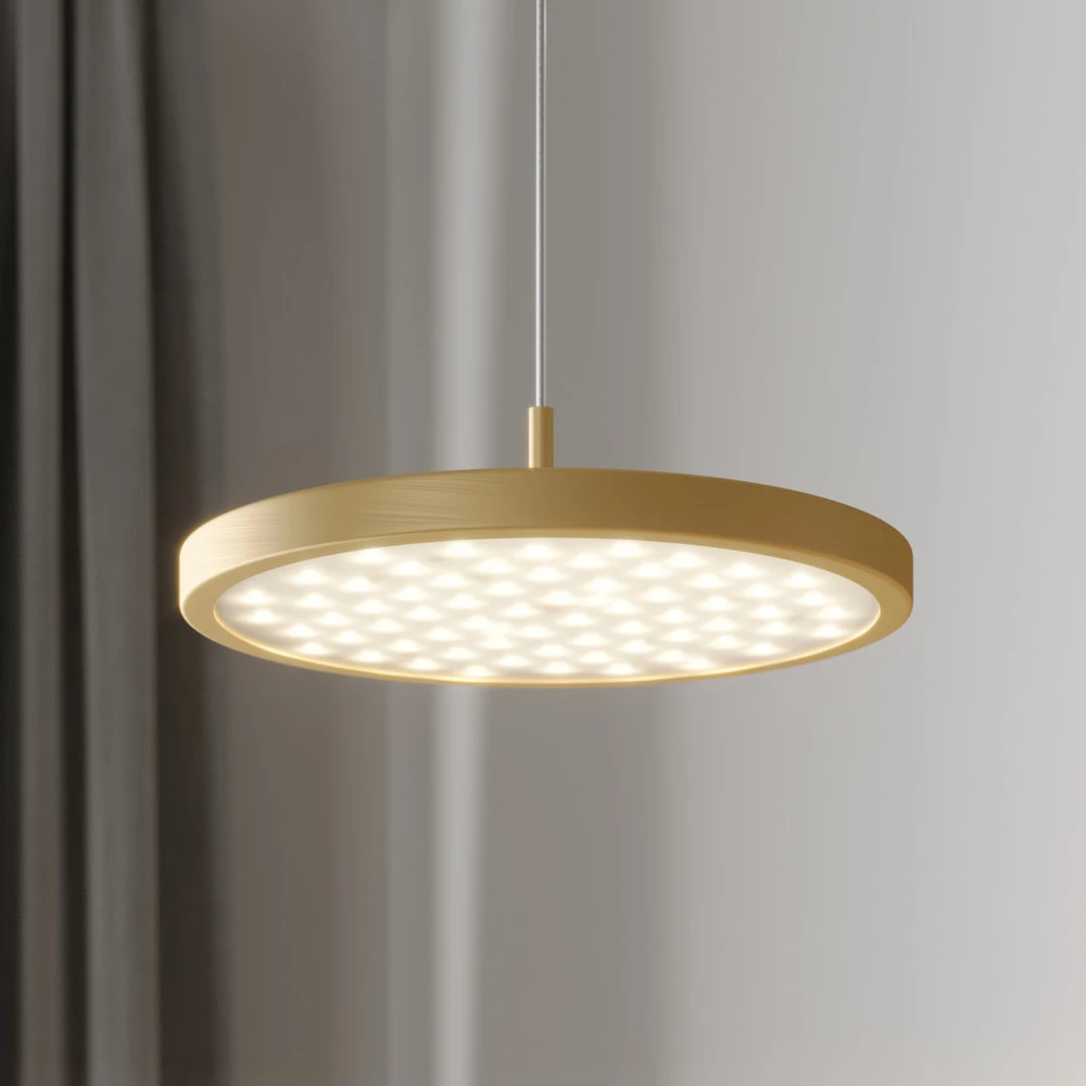 Luminaire de plafond design contemporain Quitani Suspension LED Gion, 1 lampe, blanc/laiton