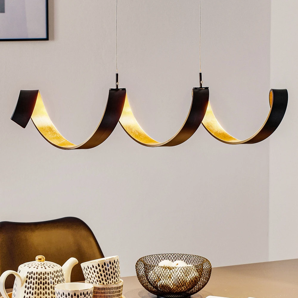 Luminaire de plafond design contemporain Suspension LED Helix, noir-doré, 80 cm