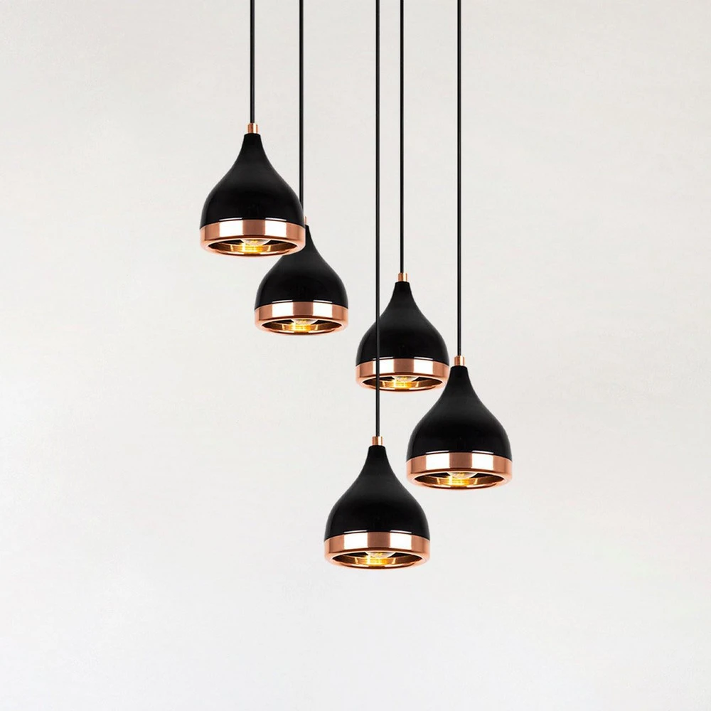 Luminaire de plafond design contemporain Suspension Yildo 7005 noir/cuivre Métal 5 lampes rond