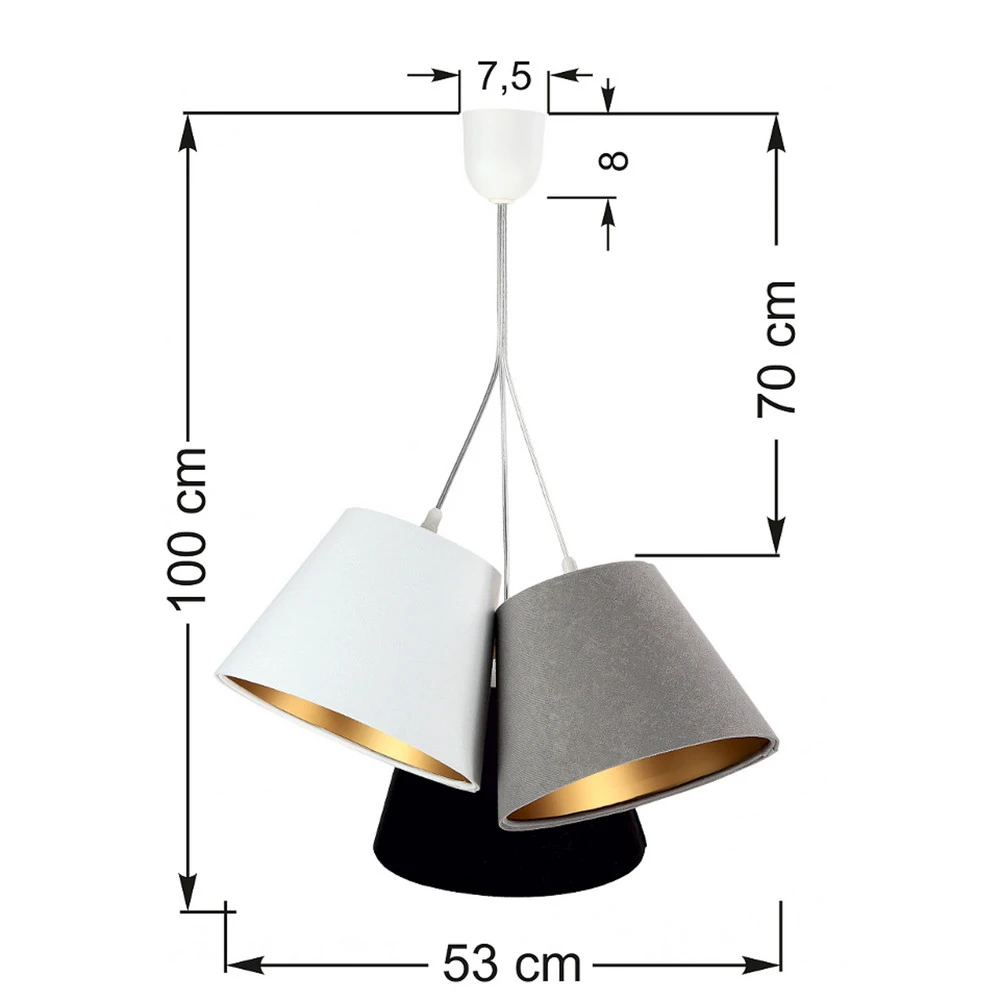 Luminaire de plafond design contemporain Suspension Zsofia à 3 lampes blanc/gris/noir/or