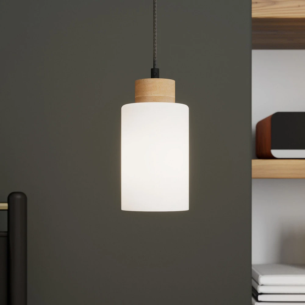 Luminaire de plafond à diffusion uniforme Envostar Talia suspension, chêne/blanc, 1 lampe
