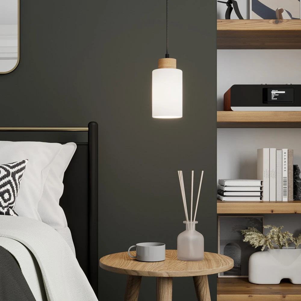Luminaire de plafond à diffusion uniforme Envostar Talia suspension, chêne/blanc, 1 lampe