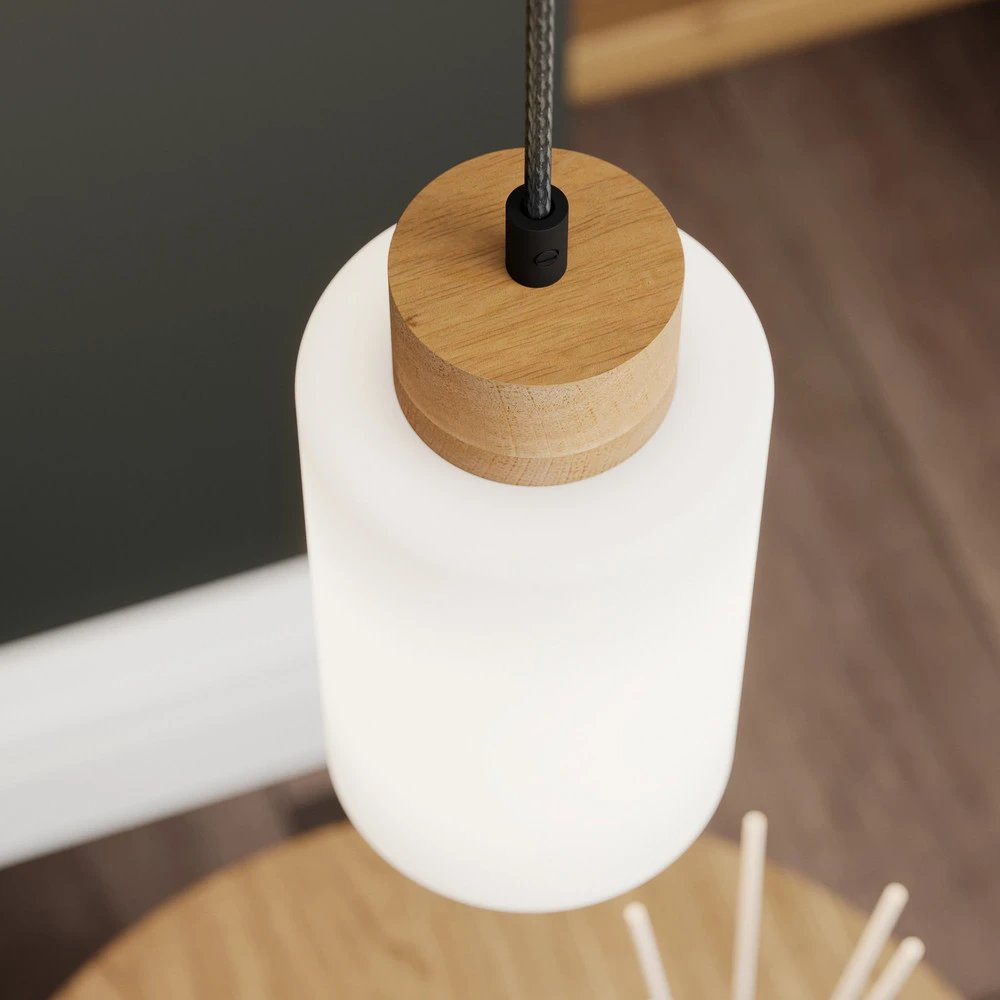 Luminaire de plafond à diffusion uniforme Envostar Talia suspension, chêne/blanc, 1 lampe