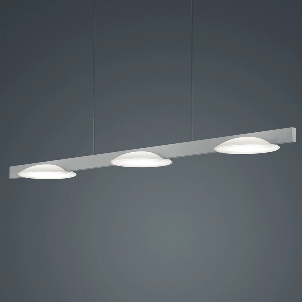 Luminaire de plafond à diffusion uniforme Helestra Pole suspension LED à 3 lampes nickel