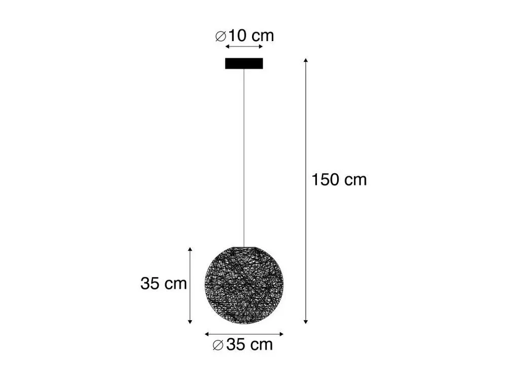 Luminaire de plafond à diffusion uniforme Lampe suspendue noire 35 cm - Corda