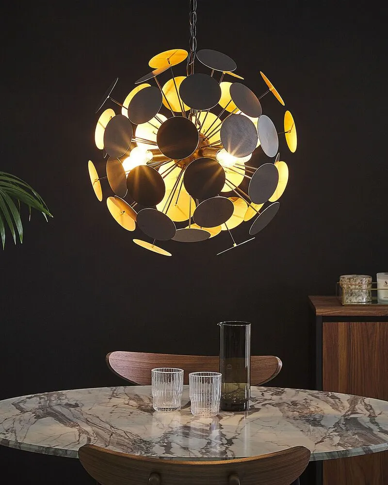 Luminaire de plafond à diffusion uniforme Lampe suspension design noire et dorée MARITSA