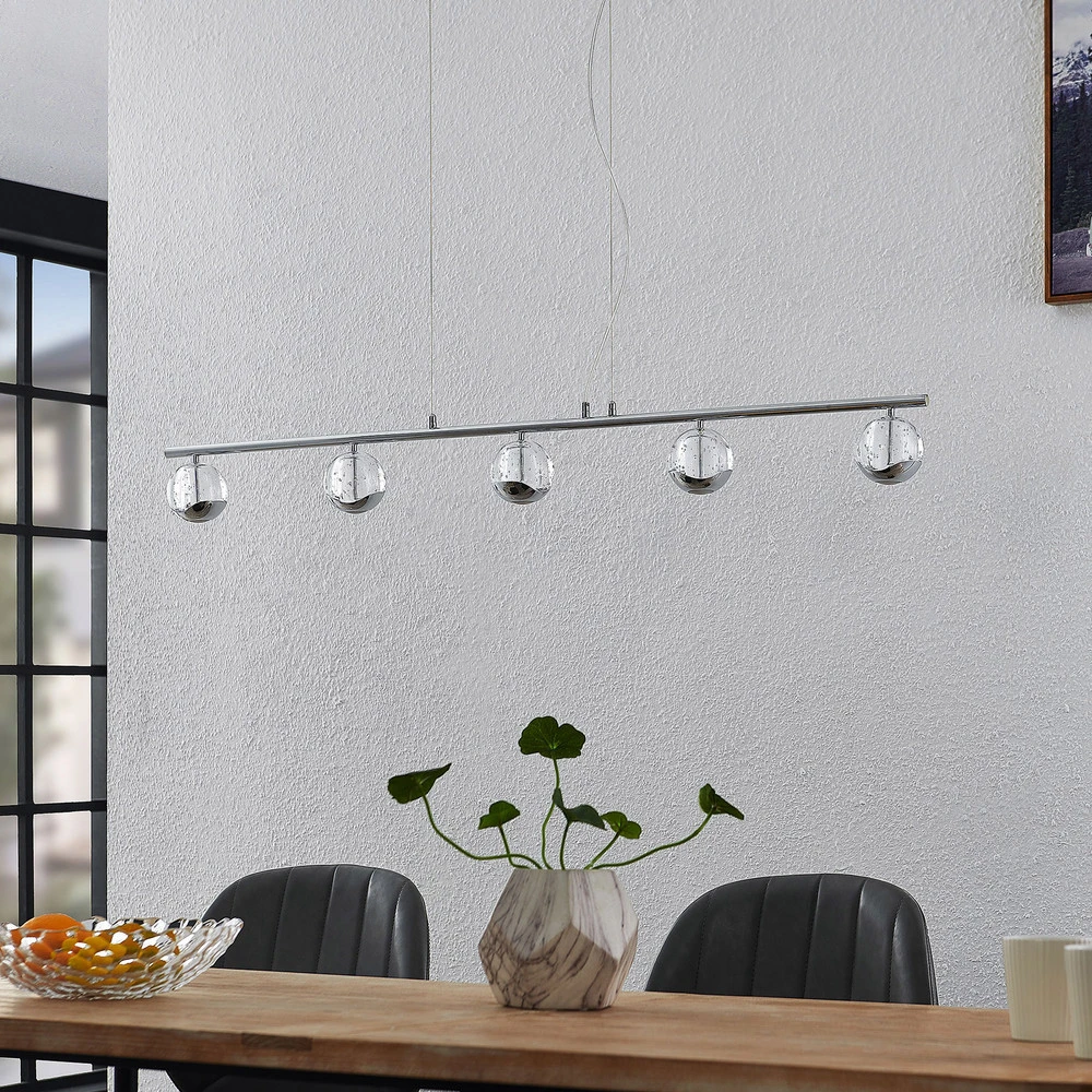 Luminaire de plafond à diffusion uniforme Lucande Kilio suspension LED, à 5 lampes, chromée