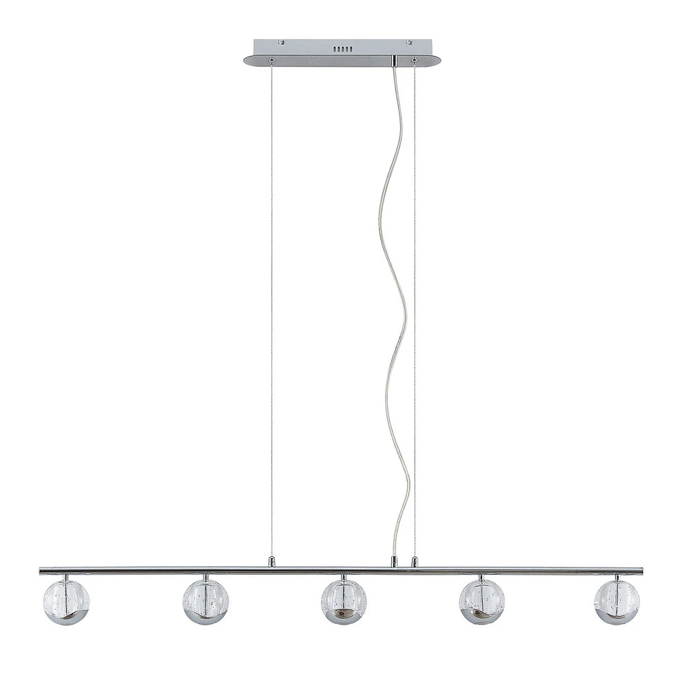 Luminaire de plafond à diffusion uniforme Lucande Kilio suspension LED, à 5 lampes, chromée