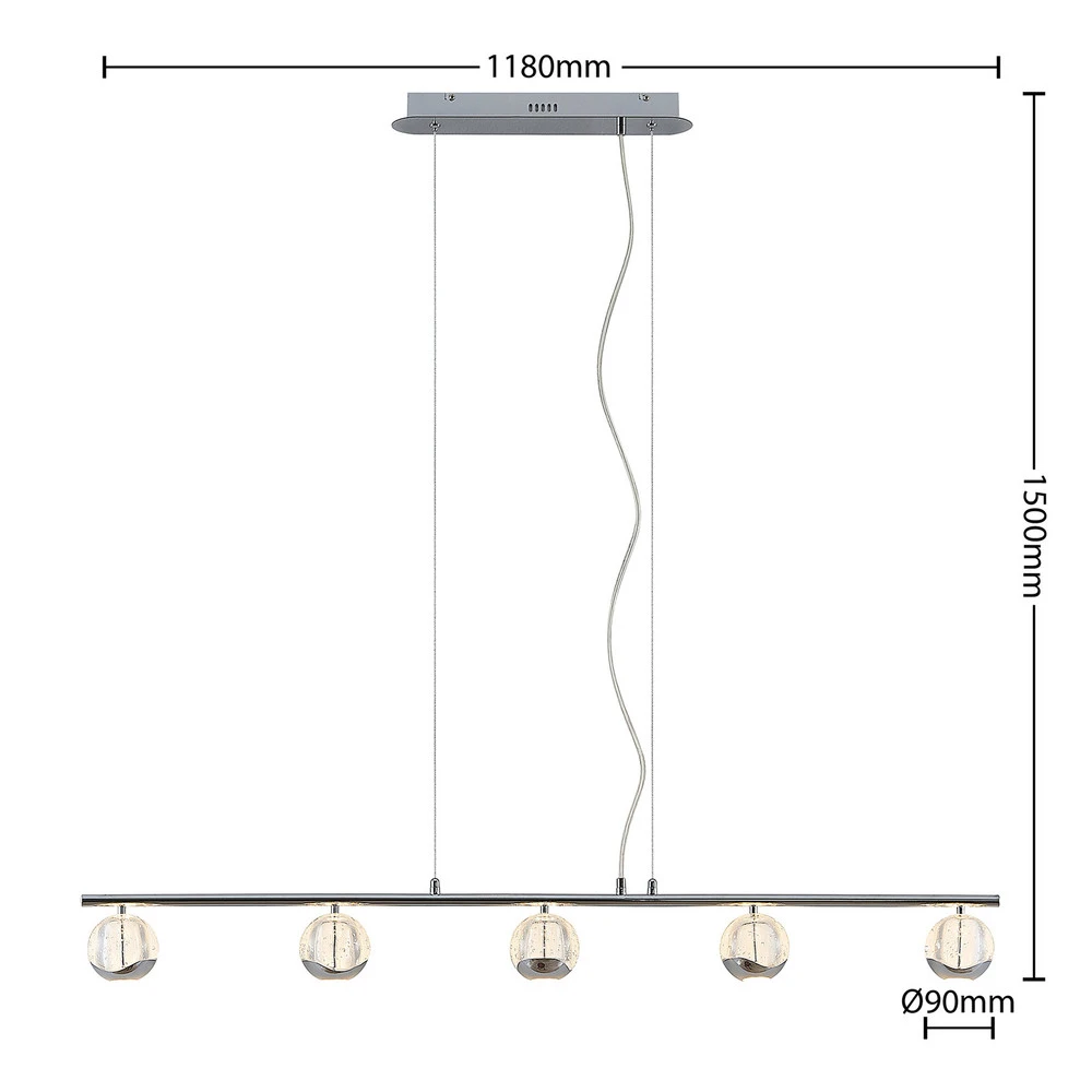 Luminaire de plafond à diffusion uniforme Lucande Kilio suspension LED, à 5 lampes, chromée