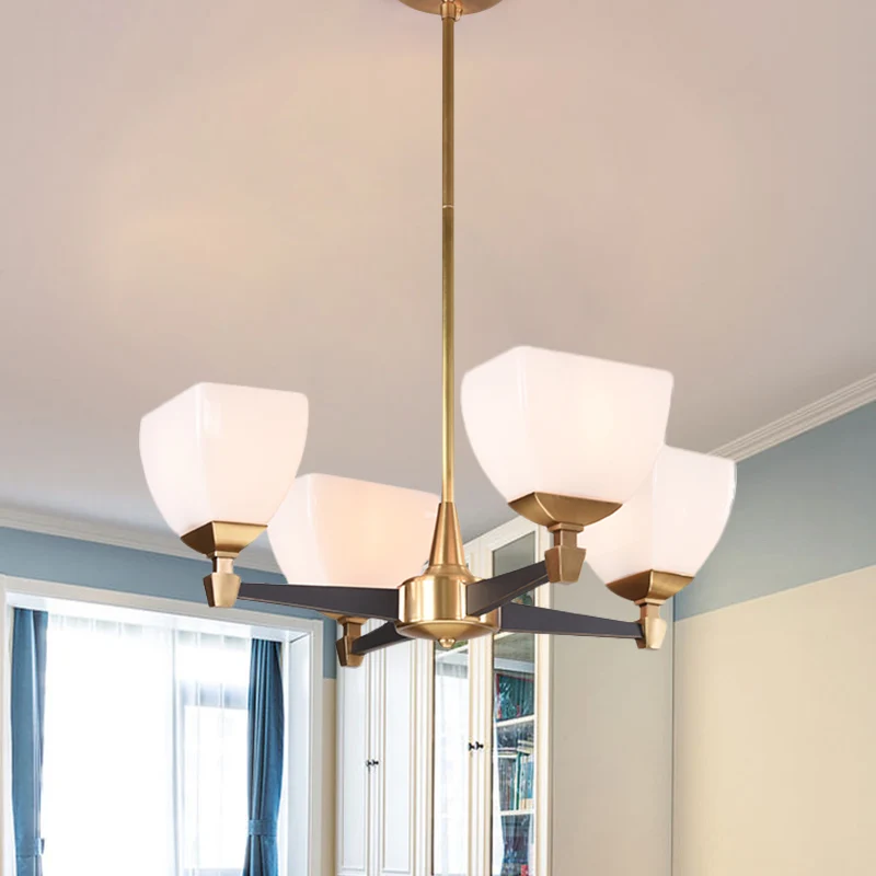 Luminaire de plafond à diffusion uniforme Lustre trapézoïdal colonial, luminaire suspendu à 4/6 têtes en verre opale, lumi...