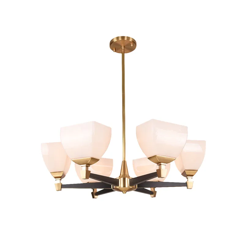 Luminaire de plafond à diffusion uniforme Lustre trapézoïdal colonial, luminaire suspendu à 4/6 têtes en verre opale, lumi...