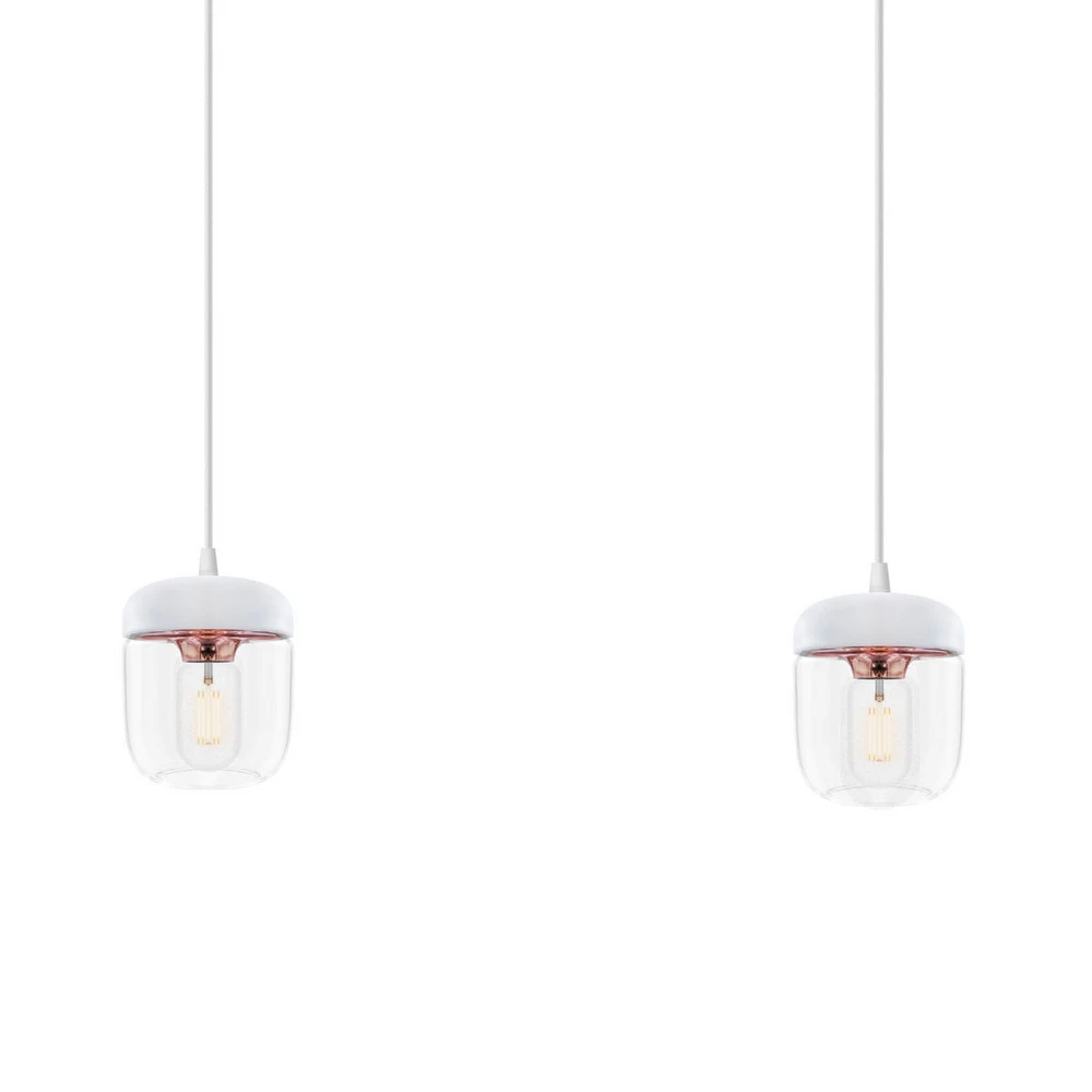 Luminaire de plafond à diffusion uniforme Suspension Acorn, à 2 lampes, blanc et cuivre