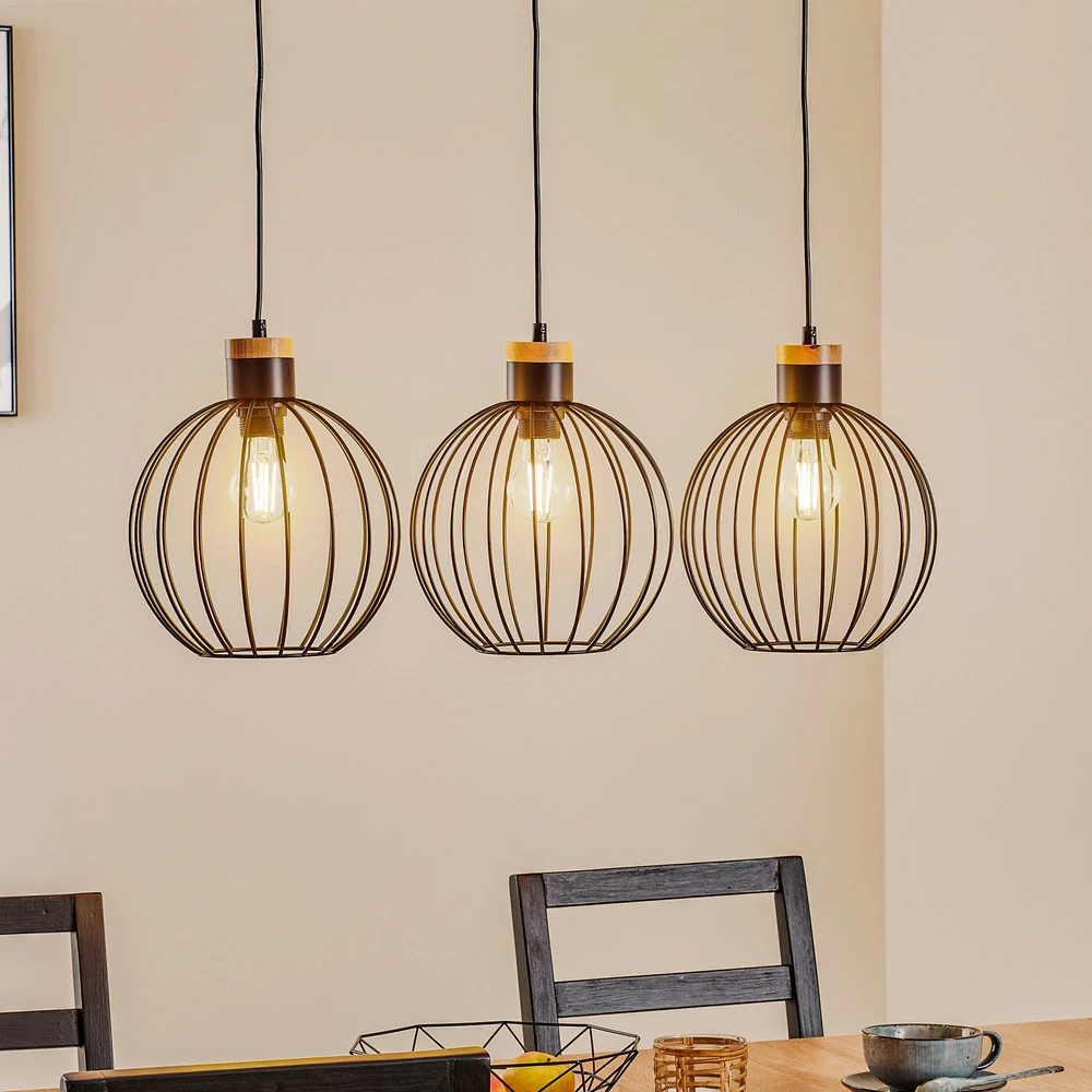 Luminaire de plafond à diffusion uniforme Suspension Barbado, à 3 lampes, noire
