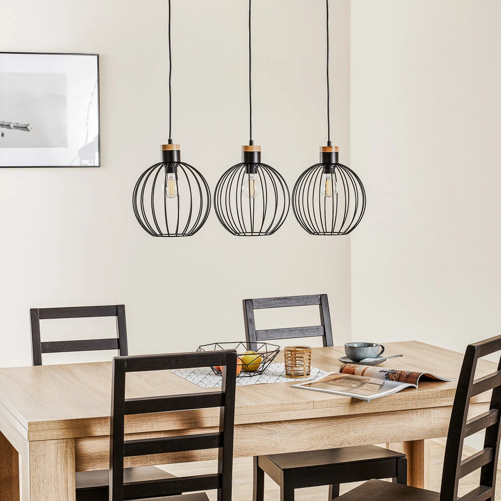 Luminaire de plafond à diffusion uniforme Suspension Barbado, à 3 lampes, noire