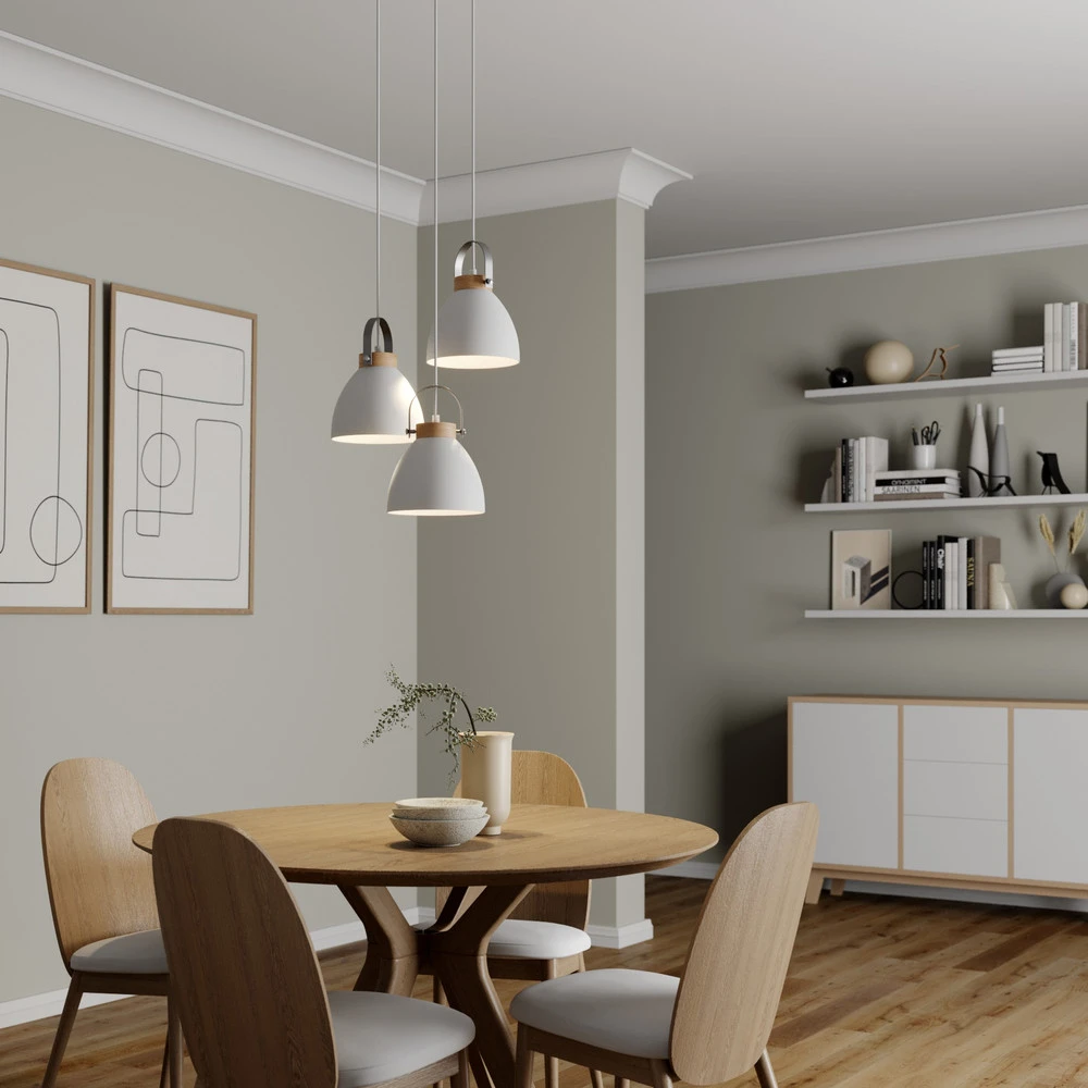 Luminaire de plafond à diffusion uniforme Suspension Bergen à 3 lampes, ronde, blanche
