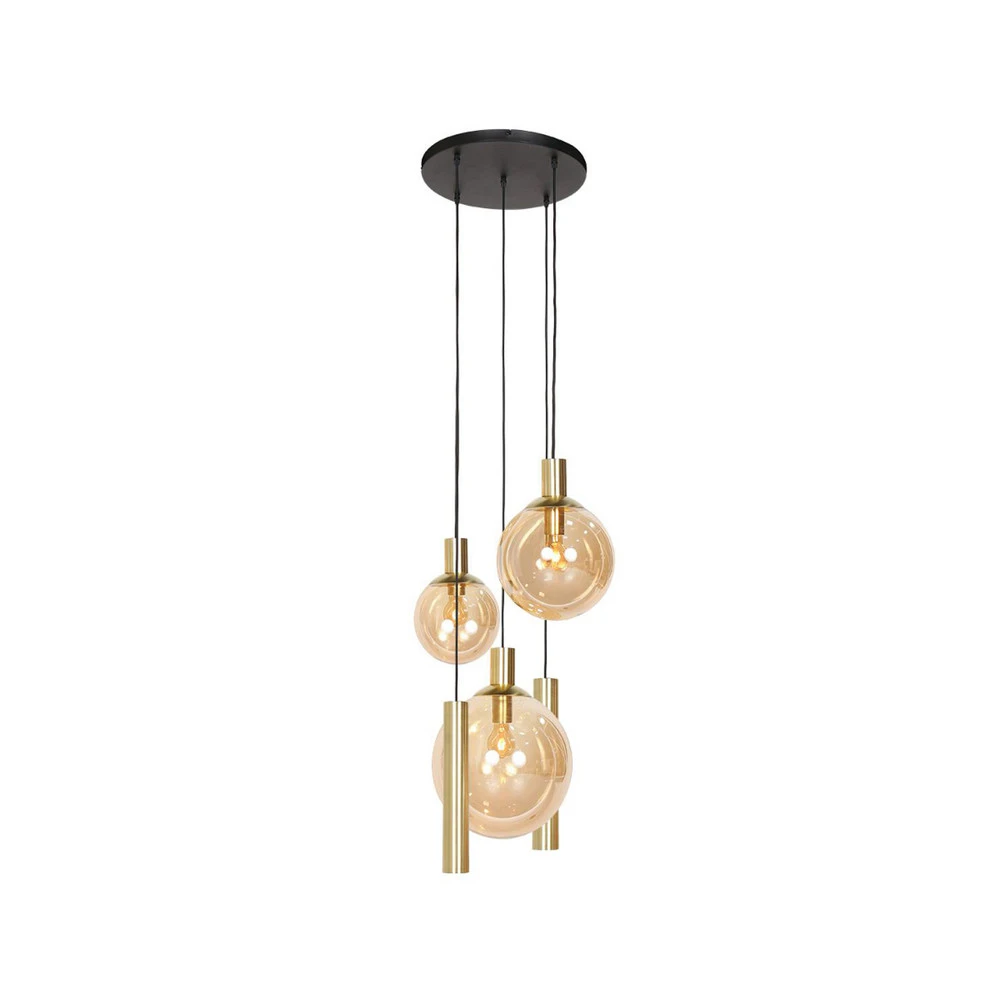 Luminaire de plafond à diffusion uniforme Suspension Bollique, 5 lampes rondes, laiton, GU10 + E27