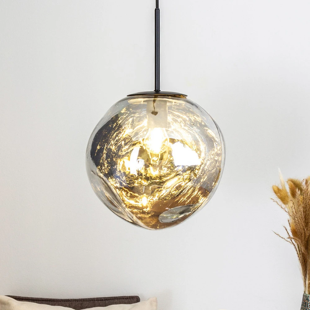 Luminaire de plafond à diffusion uniforme Suspension Canopus, argenté, Ø 28 cm, verre, E27
