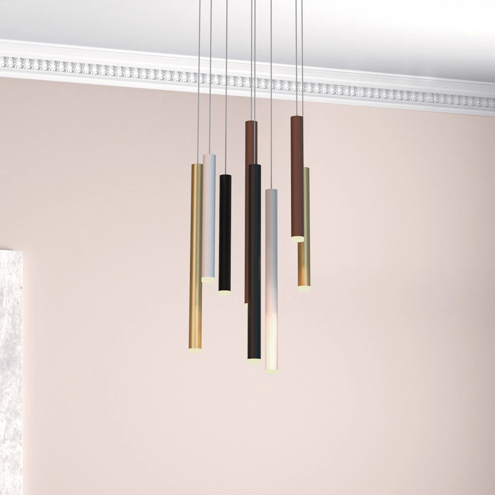 Luminaire de plafond à diffusion uniforme Suspension LED Cala, 8 lampes, ronde, aluminium, fer