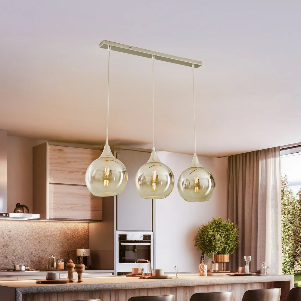Luminaire de plafond à diffusion uniforme Suspension Monte, à 3 lampes, poutre, argentée