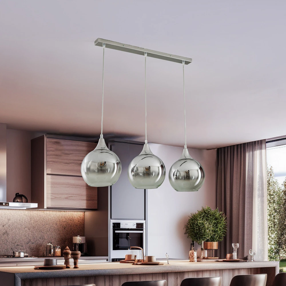 Luminaire de plafond à diffusion uniforme Suspension Monte, à 3 lampes, poutre, argentée