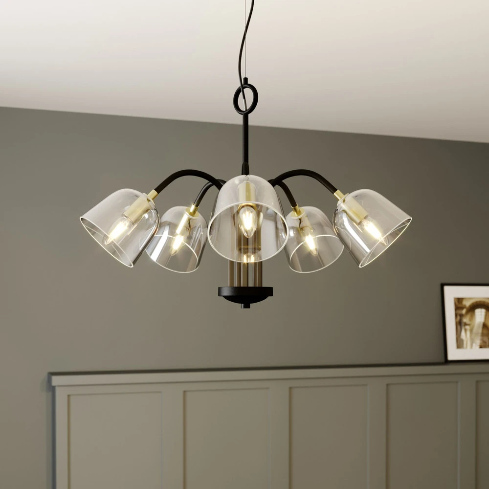 Luminaire de plafond encastrable Lucande Anjita suspension, verre, 5 lampes