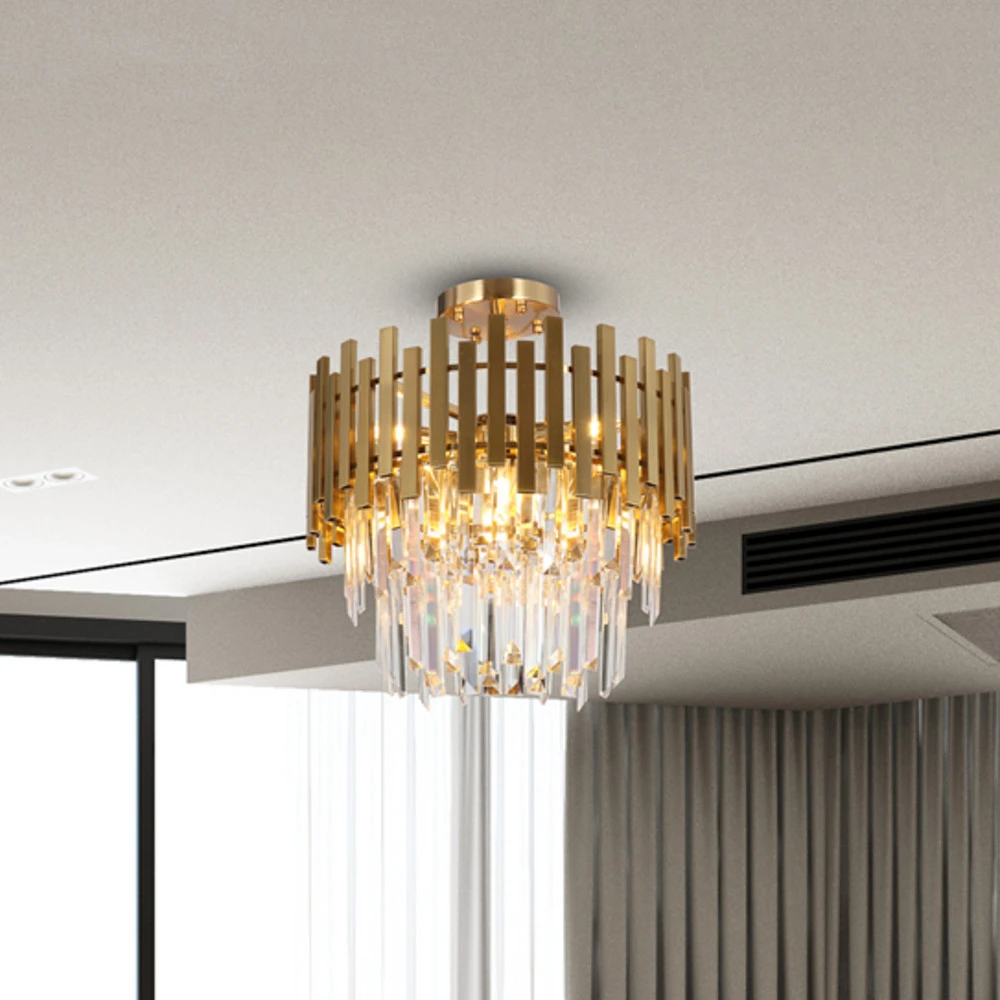 Luminaire de plafond encastrable Plafonnier Aspen, métal doré, cristaux de verre, Ø 45 cm