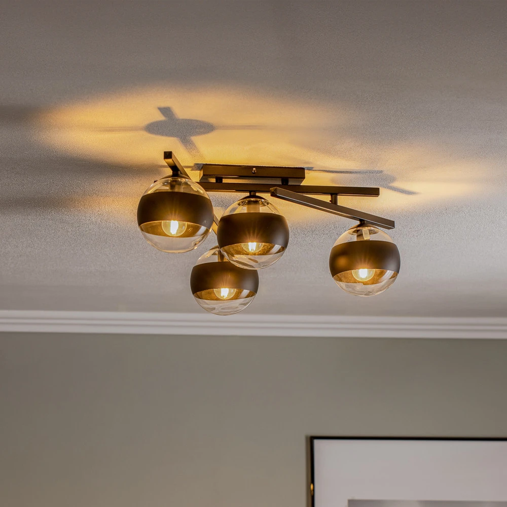 Luminaire de plafond encastrable Plafonnier Évolué, noir/évident, à 4 lampes
