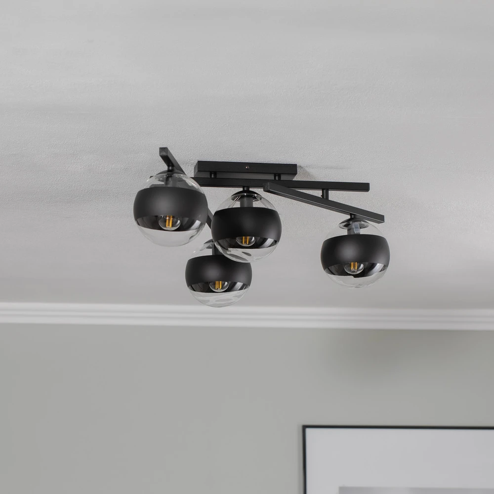 Luminaire de plafond encastrable Plafonnier Évolué, noir/évident, à 4 lampes