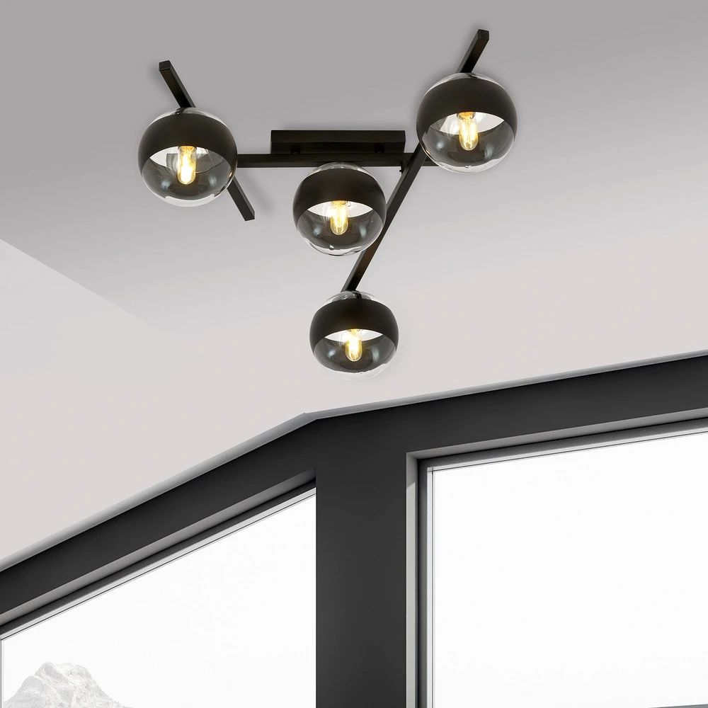Luminaire de plafond encastrable Plafonnier Évolué, noir/évident, à 4 lampes