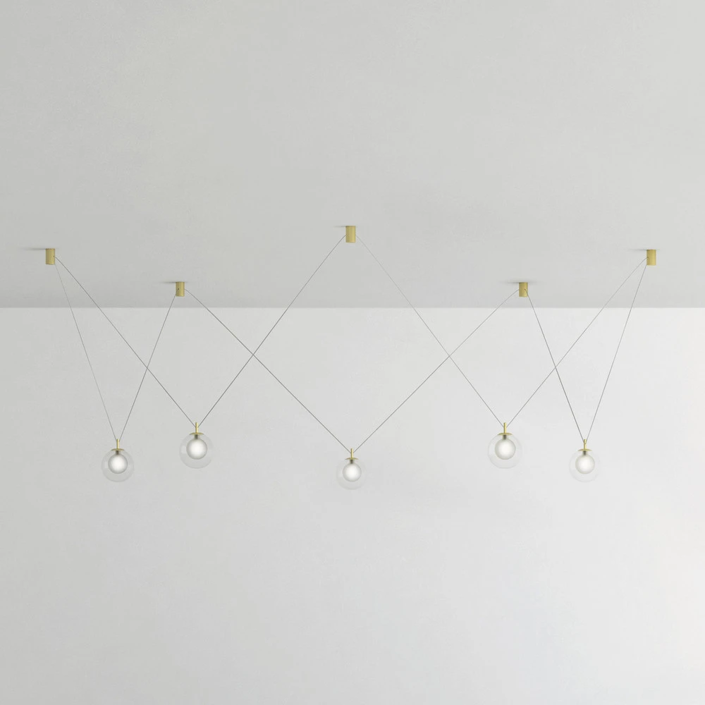 Luminaire de plafond encastrable Suspension Aladino, 5 lampes, évident/doré, verre, décentré
