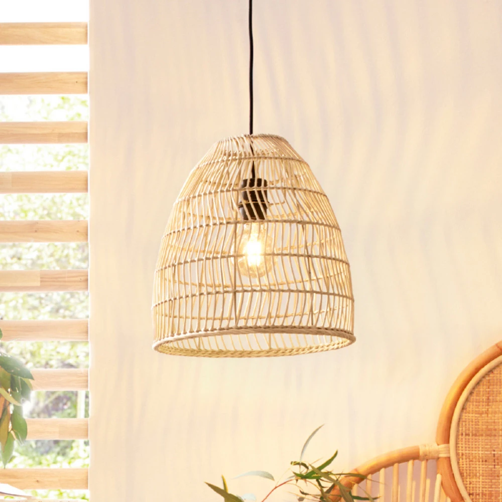 Luminaire de plafond encastrable Suspension Ayesgarth avec un abat-jour en rotin